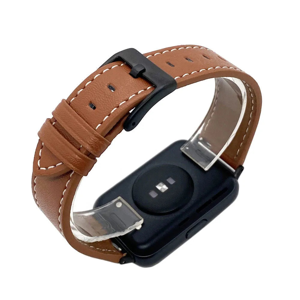 Leather Strap, brown, on a watch, 3/4 rear view