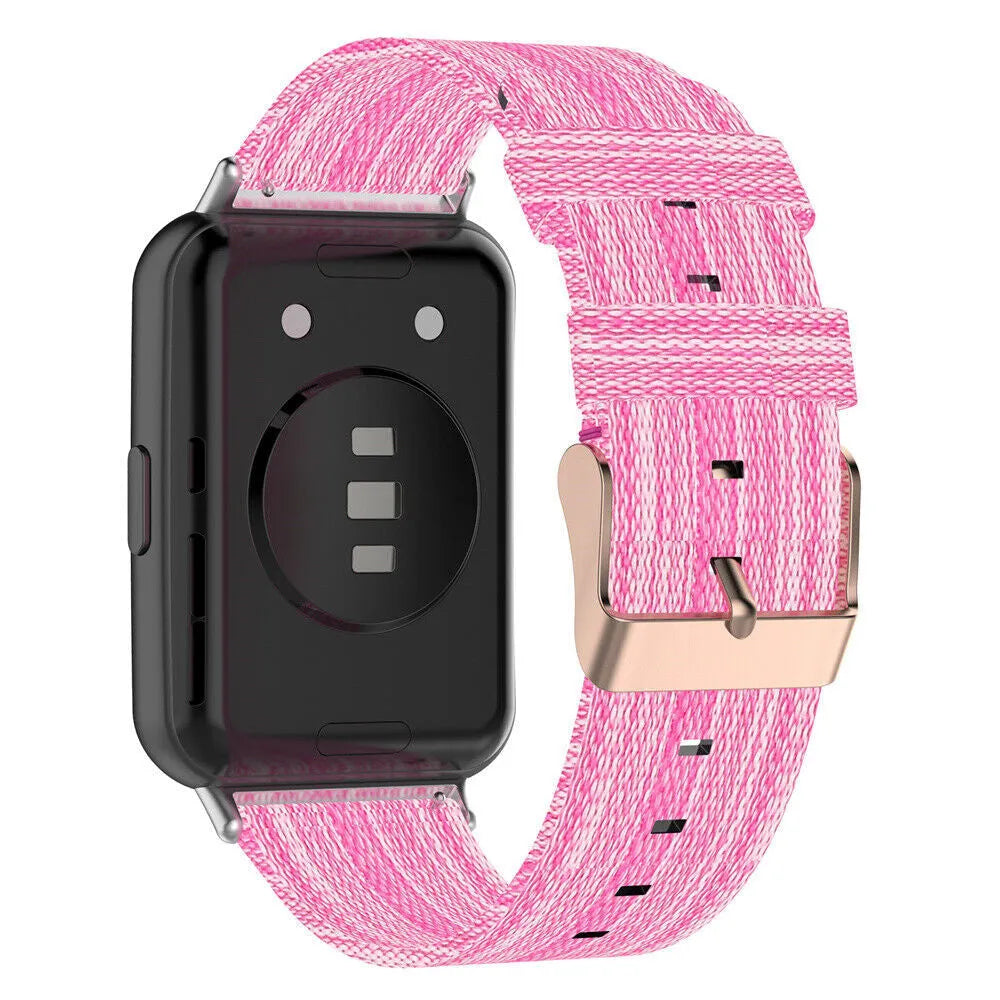 Nylon Buckle Strap, pink, on a watch, 3/4 rear view