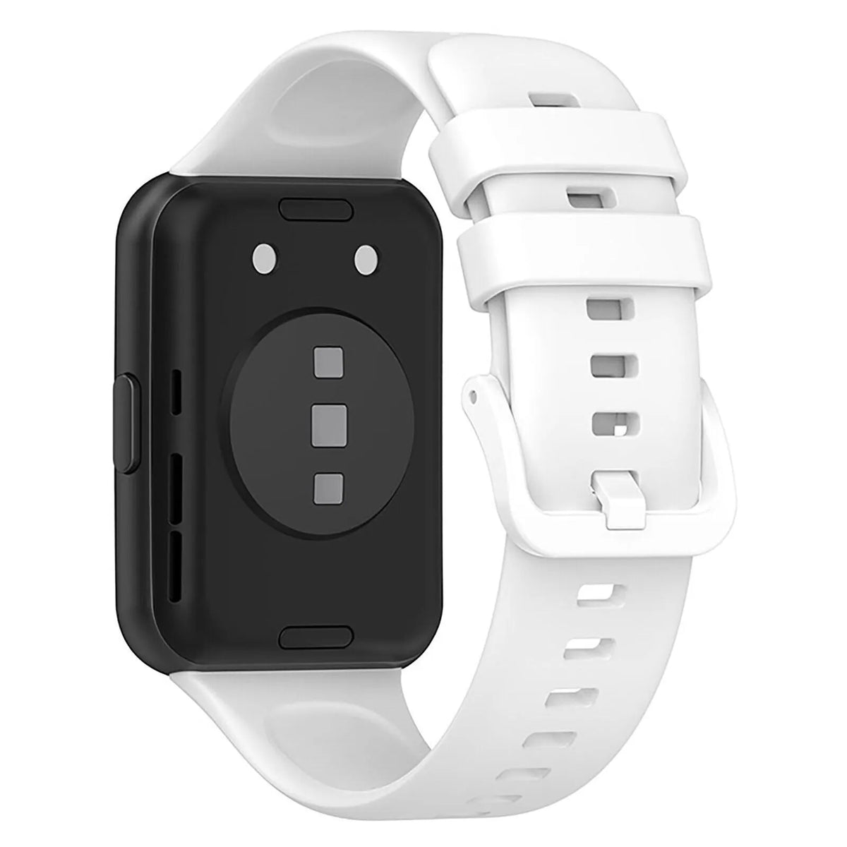 Silicone Strap, white, on a watch, 3/4 rear view