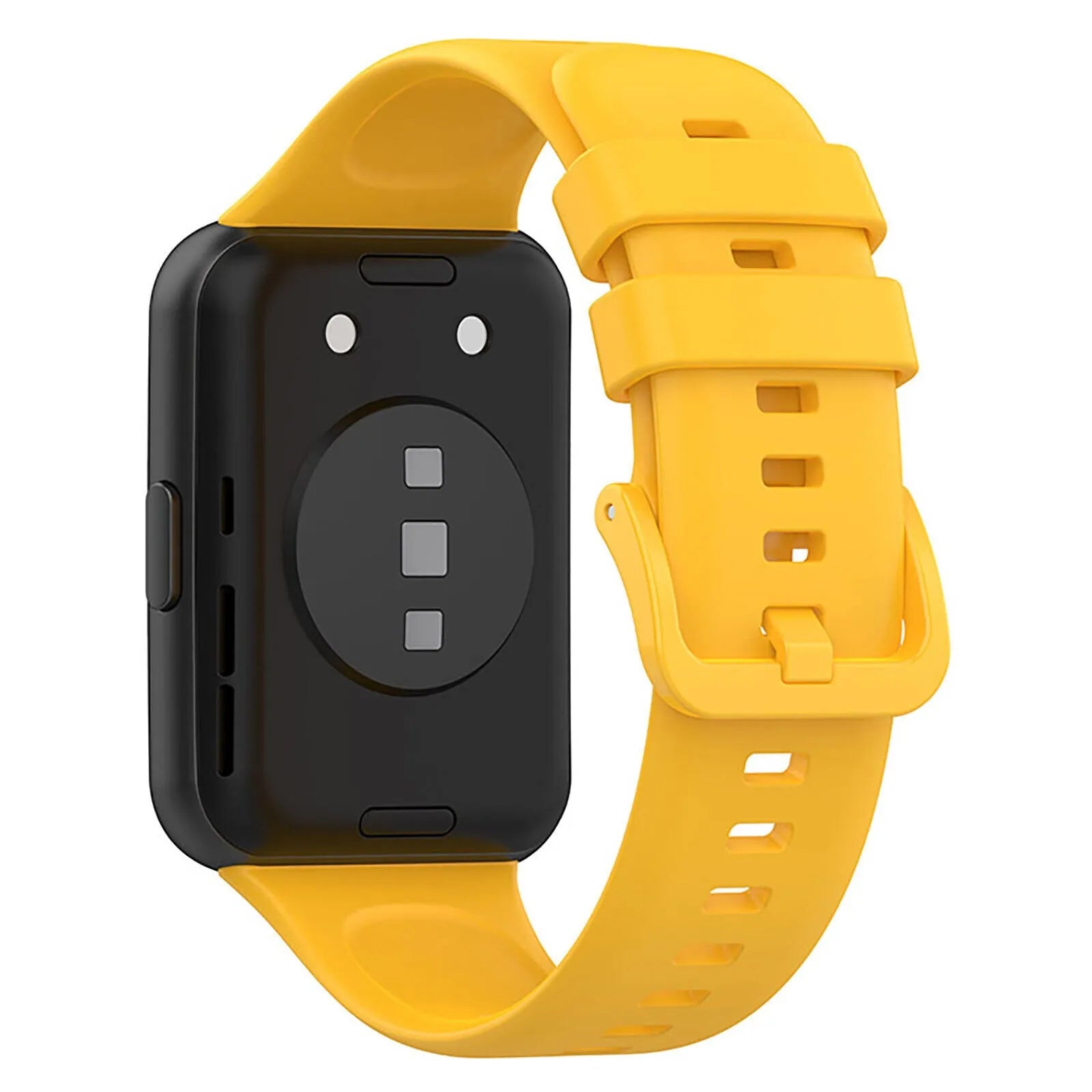 Silicone Strap, yellow, on a watch, 3/4 rear view