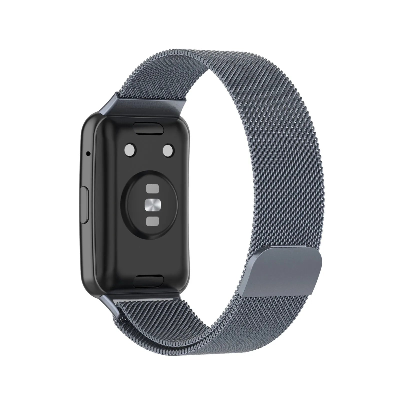 Milanese Strap, grey, on a watch, 3/4 rear view