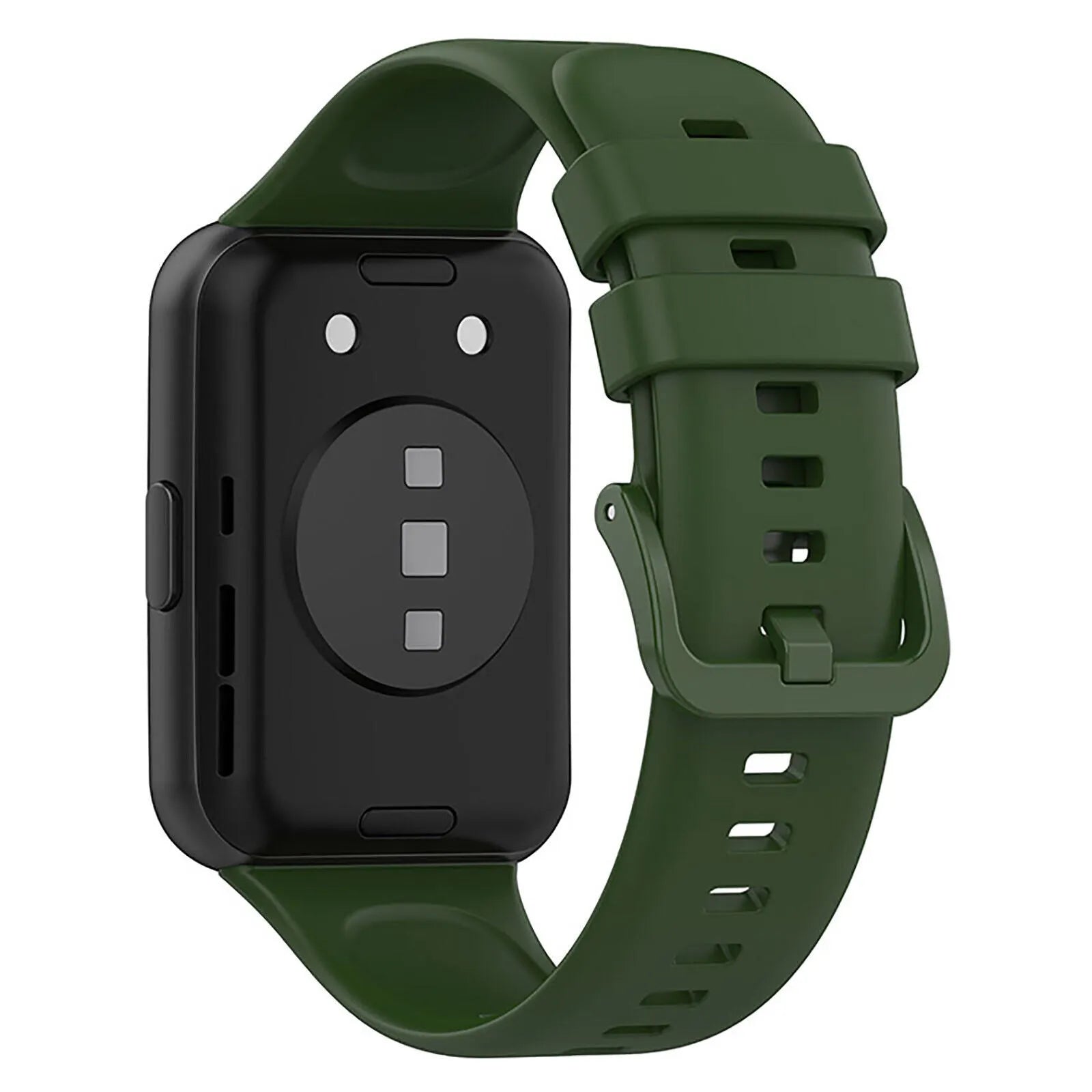 Silicone Strap, army green, on a watch, 3/4 rear view