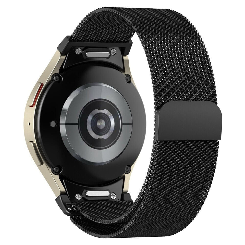Milanese Strap 'One Push', black, on a watch, 3/4 rear view