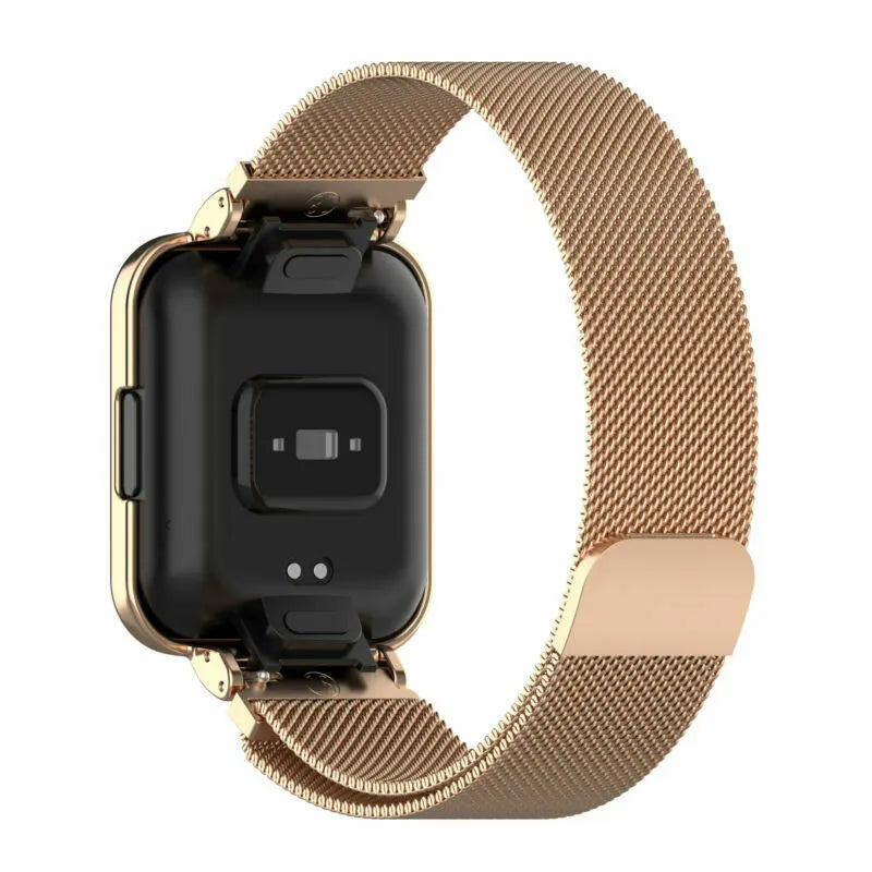 Milanese Strap, rose gold, on a watch, 3/4 rear view