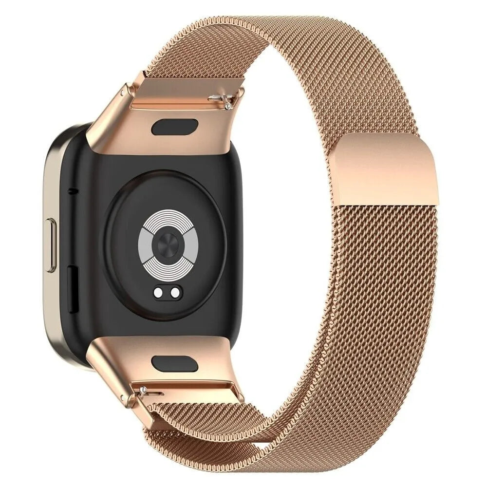 Milanese Strap, rose gold, on a watch, 3/4 rear view