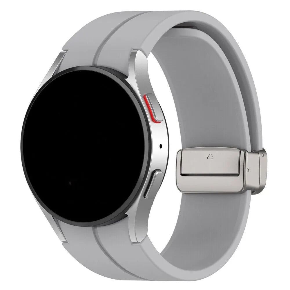 Silicone Magnetic Sport Strap, grey, on a watch, 3/4 rear view