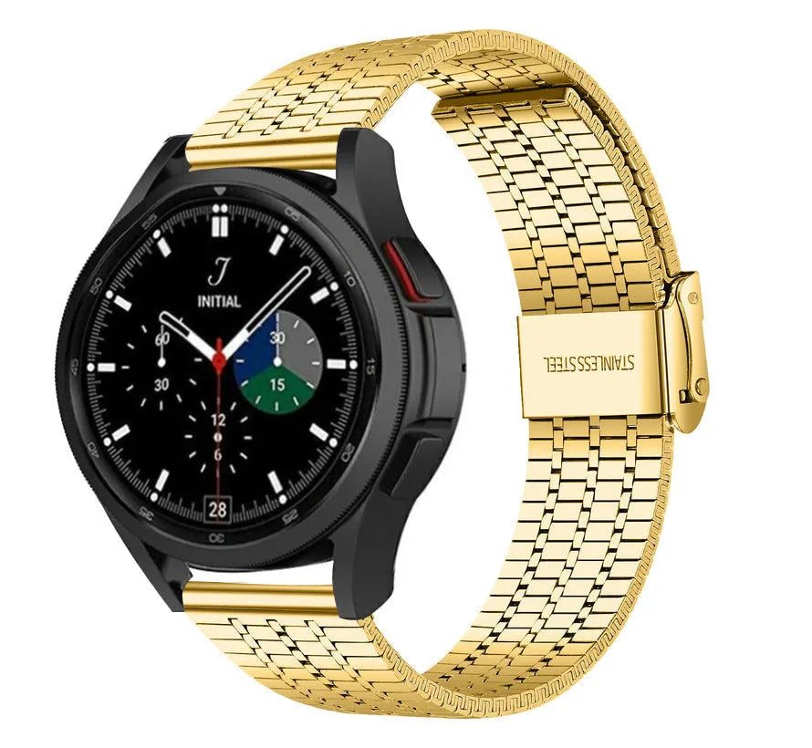 Fine Steel Strap, gold, on a watch, 3/4 rear view