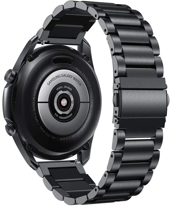 Steel Strap, black, on a watch, 3/4 rear view