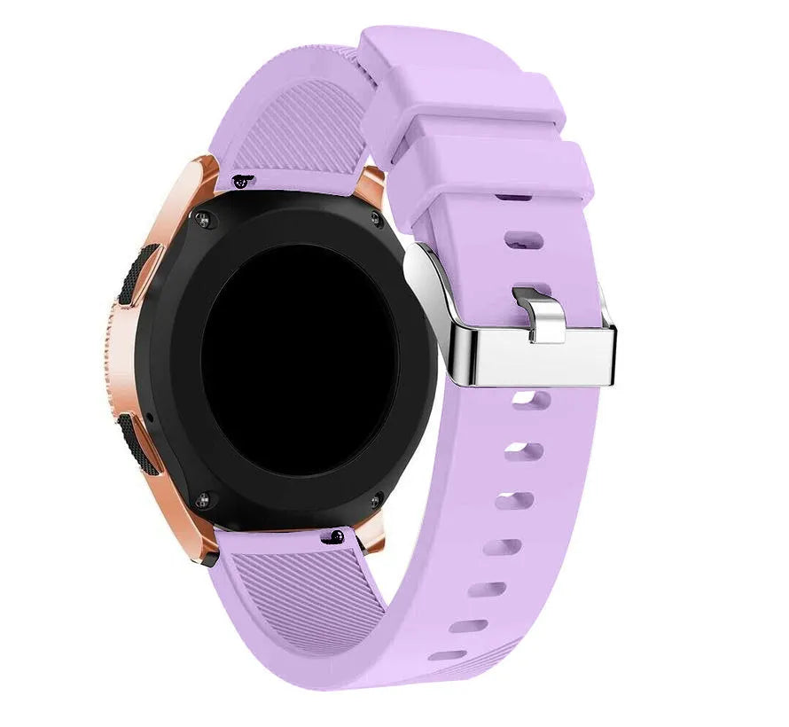 Twill Silicone Strap, lilac, on a watch, 3/4 rear view
