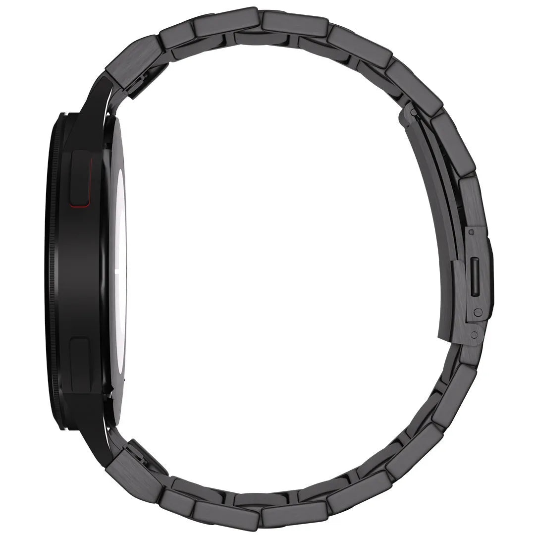 Titanium Strap 'One Push', black, on a watch, 3/4 rear view