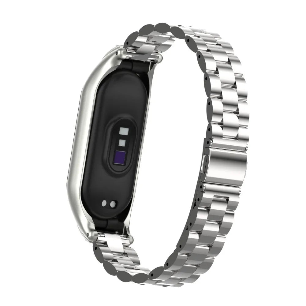 Steel Strap, silver, on a watch, 3/4 rear view