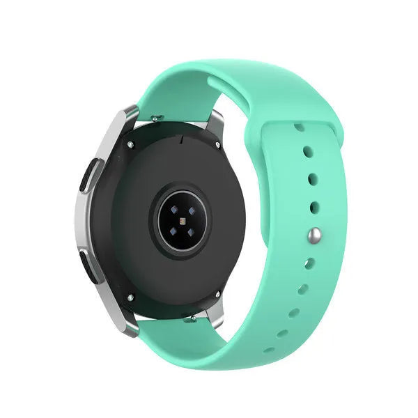 Silicone Sport Strap, aqua, on a watch, 3/4 rear view