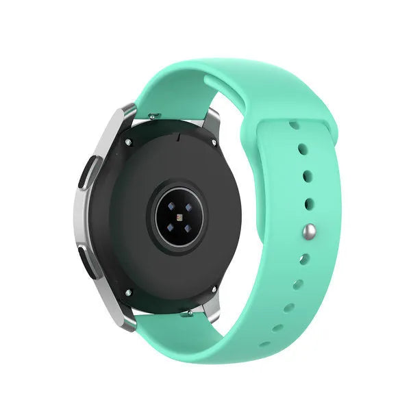 Silicone Sport Strap, aqua, on a watch, 3/4 rear view