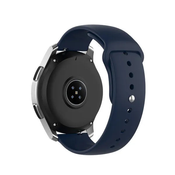Silicone Sport Strap, dark blue, on a watch, 3/4 rear view