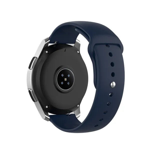Silicone Sport Strap, dark blue, on a watch, 3/4 rear view