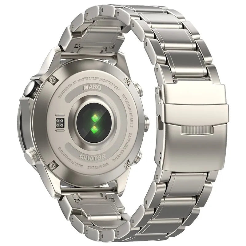 Premium Titanium Strap, on a watch, 3/4 rear view