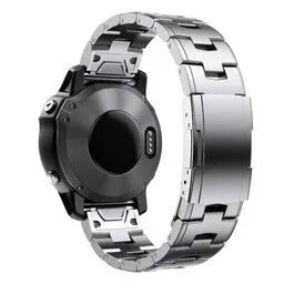 Titanium Strap, silver, on a watch, 3/4 rear view