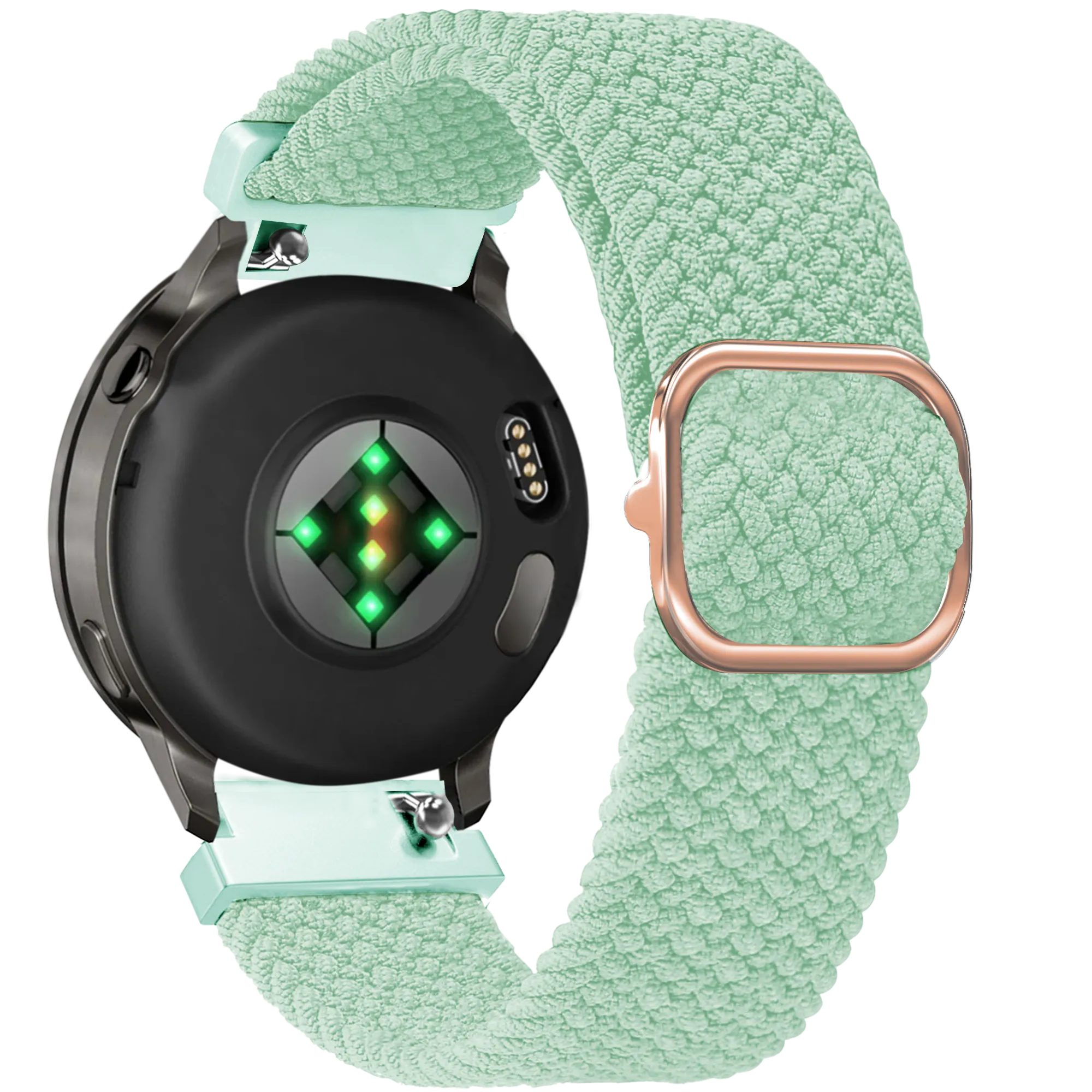 Braided Nylon Strap, turquoise, on a watch, 3/4 rear view