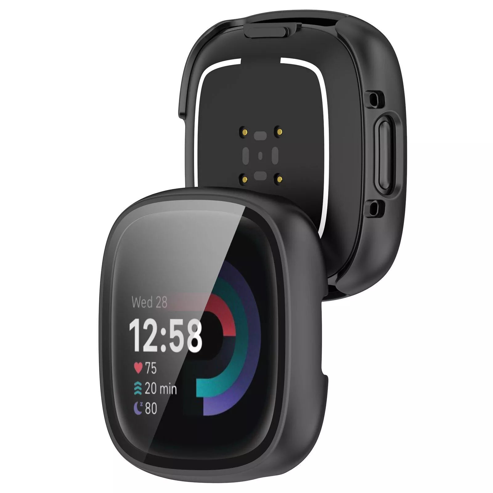 Fitbit Versa 4 / Sense 2 Hartschale mit Glass (Schwarz)