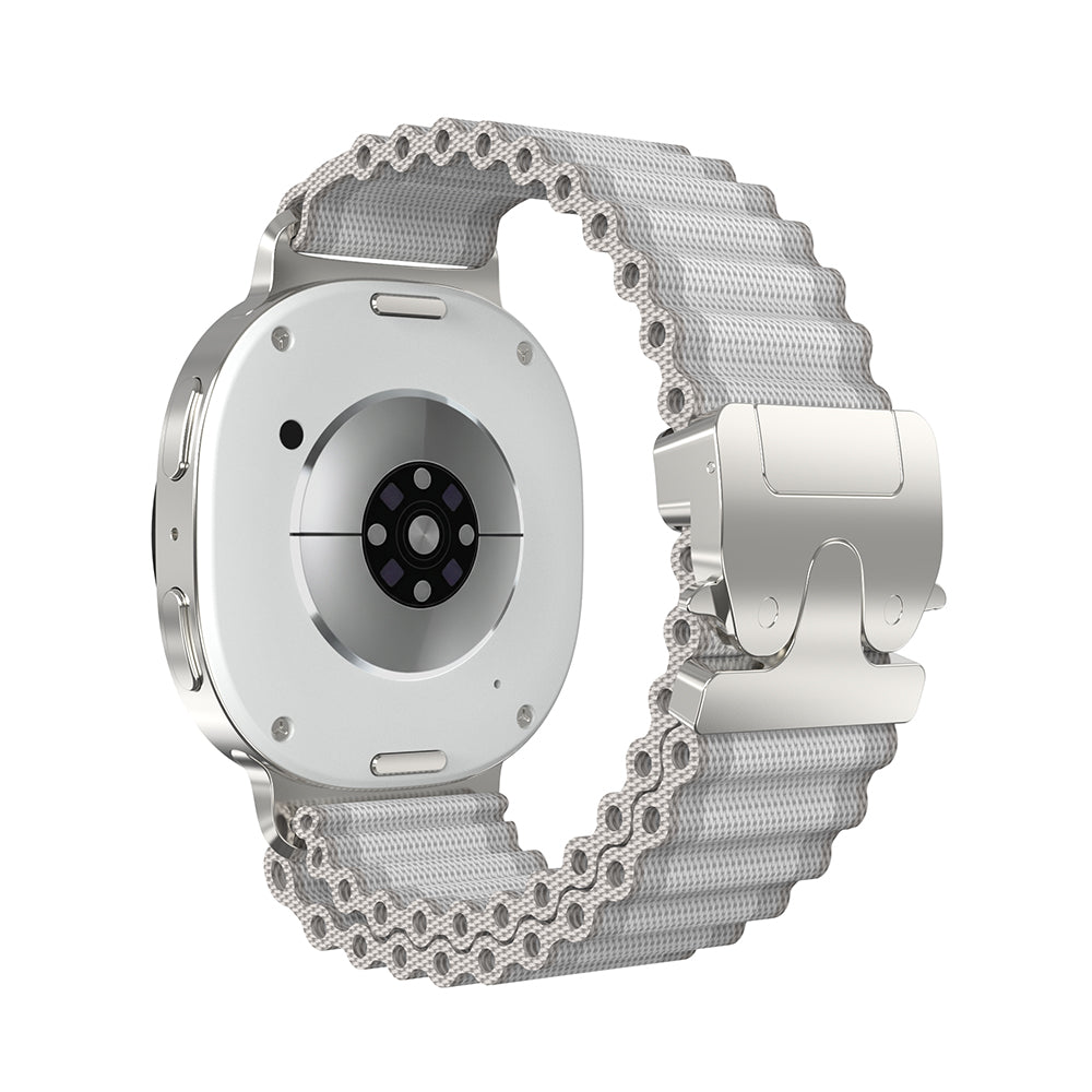 Samsung Galaxy Watch 9 - 40mm Outdoor Nylonarmband mit P-Schnalle (Weiß mit Silber)