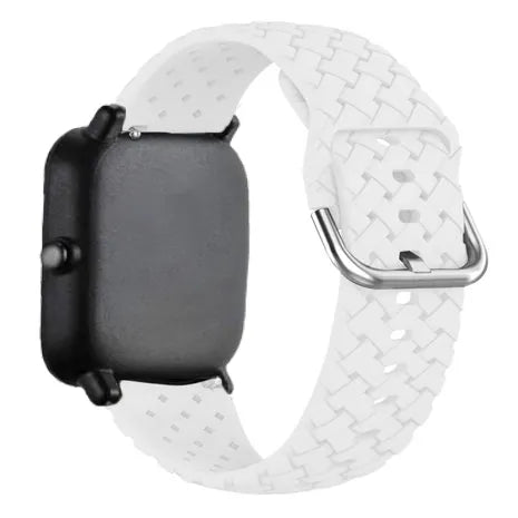 Braided Silicone Strap, white, on a watch, 3/4 rear view
