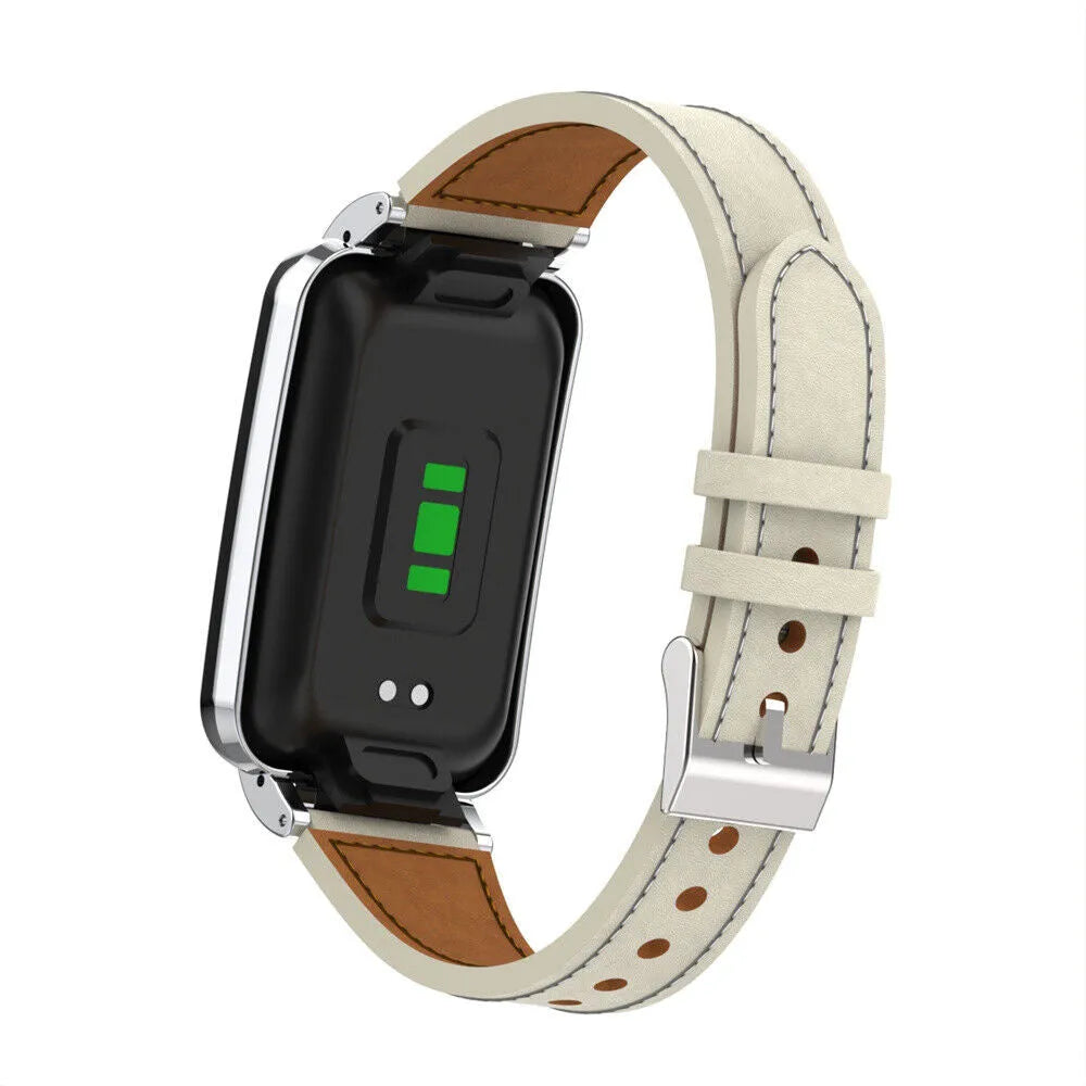 Leather Strap, white, on a watch, 3/4 rear view