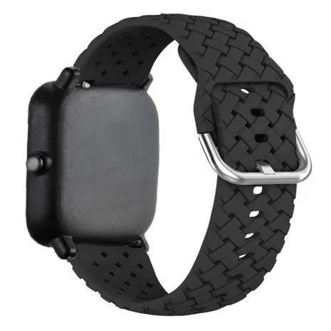 Braided Silicone Strap, black, on a watch, 3/4 rear view