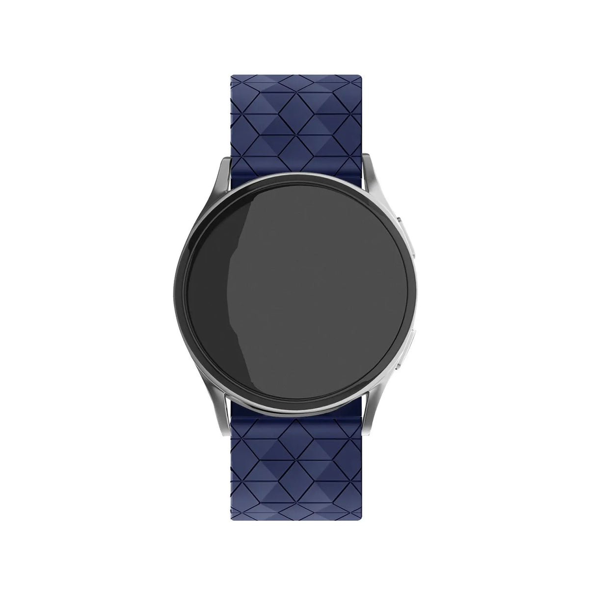 Silicone Strap Hexagons, dark blue, on a watch, direct front view
