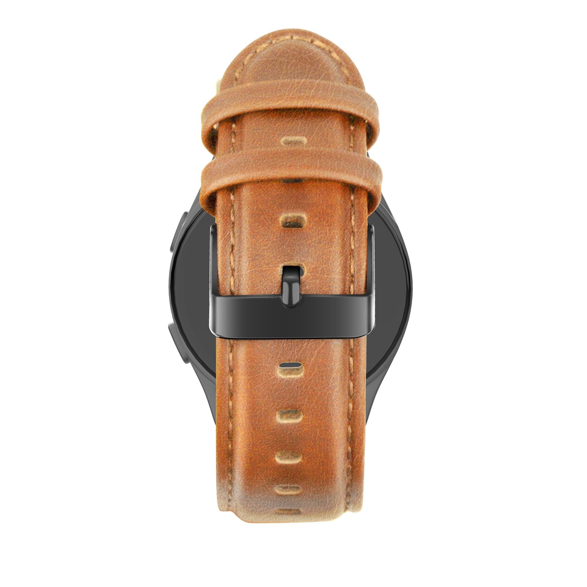 Leather Strap 'Classic', brown, on a watch, direct front view