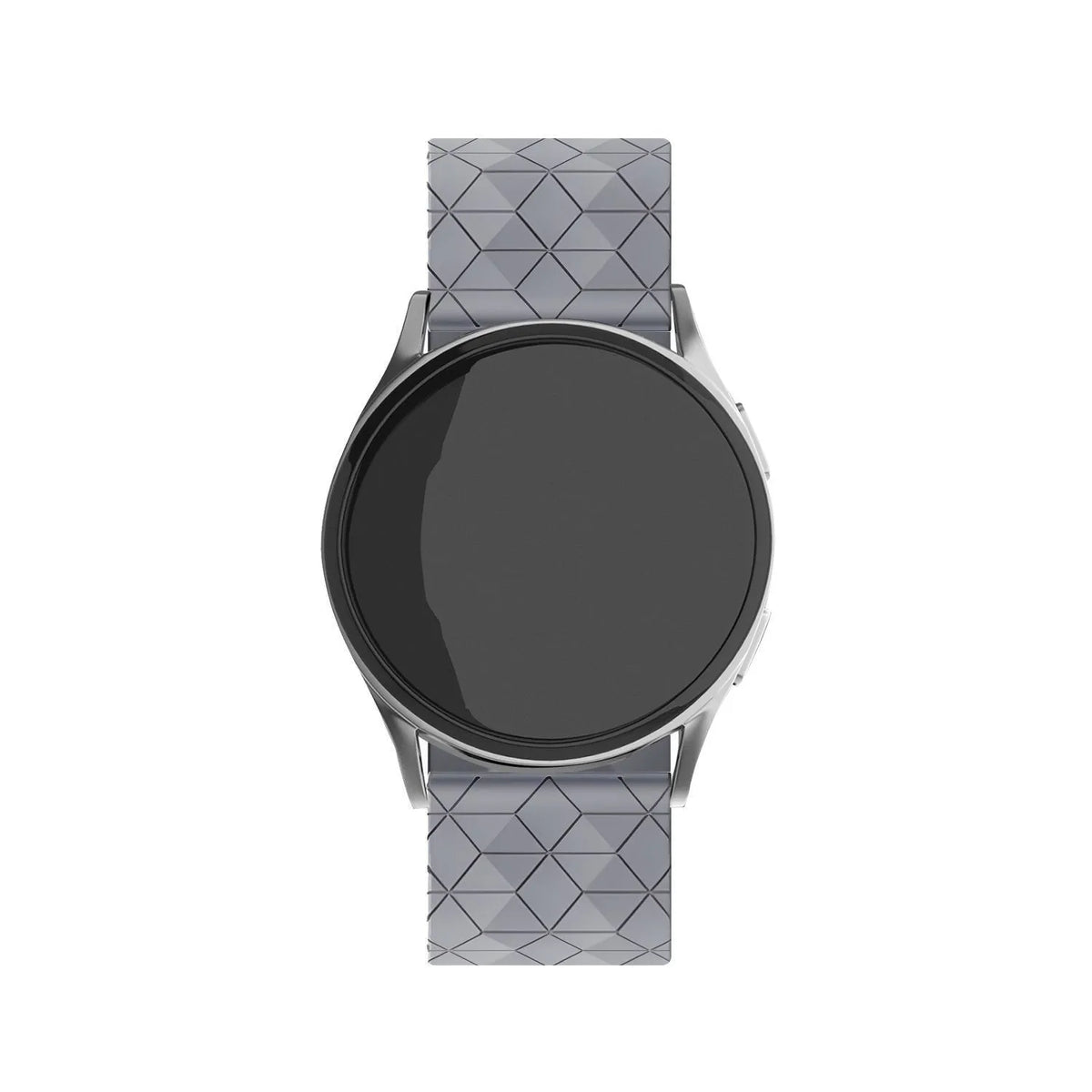 Silicone Strap Hexagons, grey, on a watch, direct front view