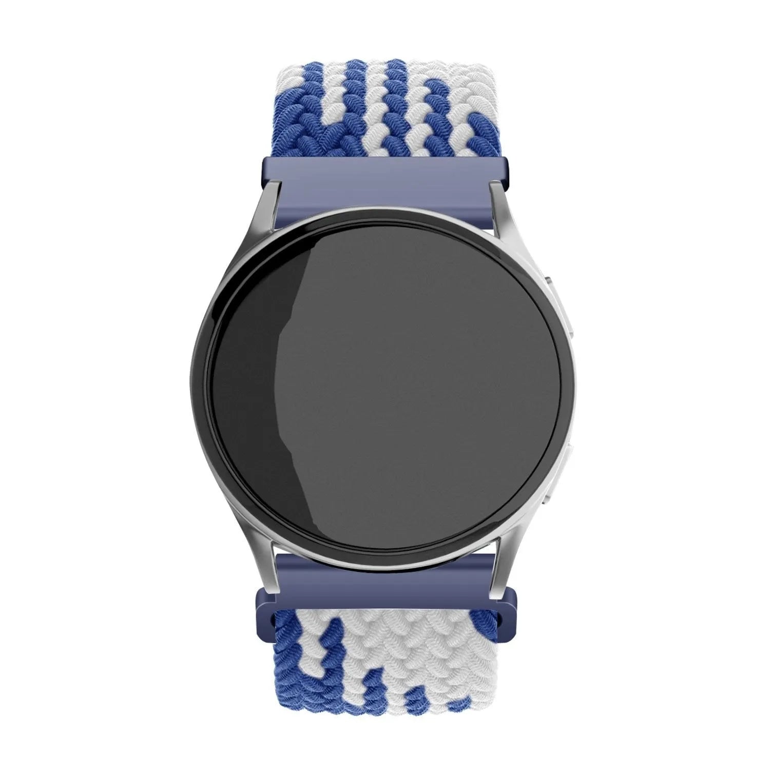 Nylon Adjustable Braided Strap, blue/white, on a watch, direct front view