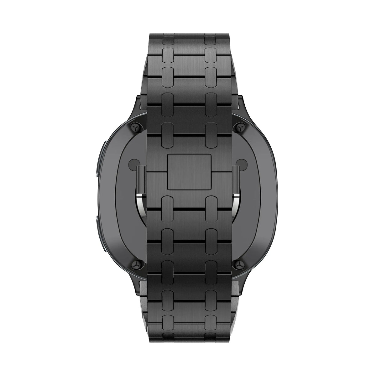 Steel Strap 'Royal', black, on a watch, direct front view