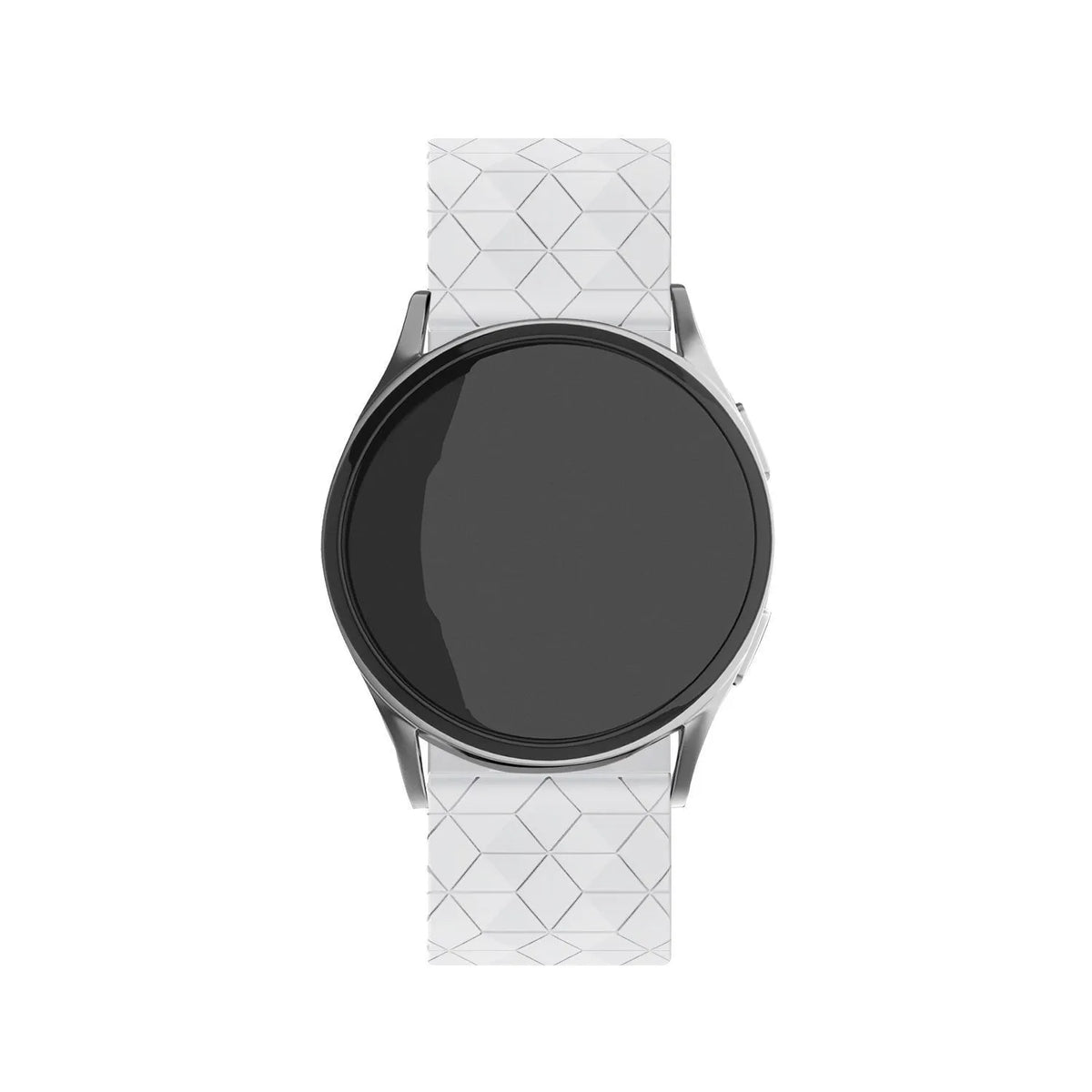 Silicone Strap Hexagons, white, on a watch, direct front view