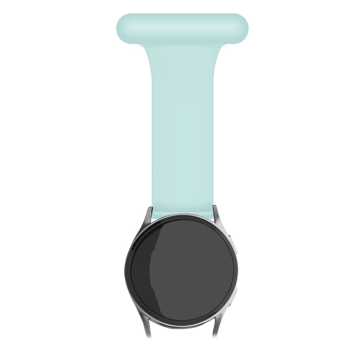 Silicone Nurse Fob, light green, on a watch, direct front view