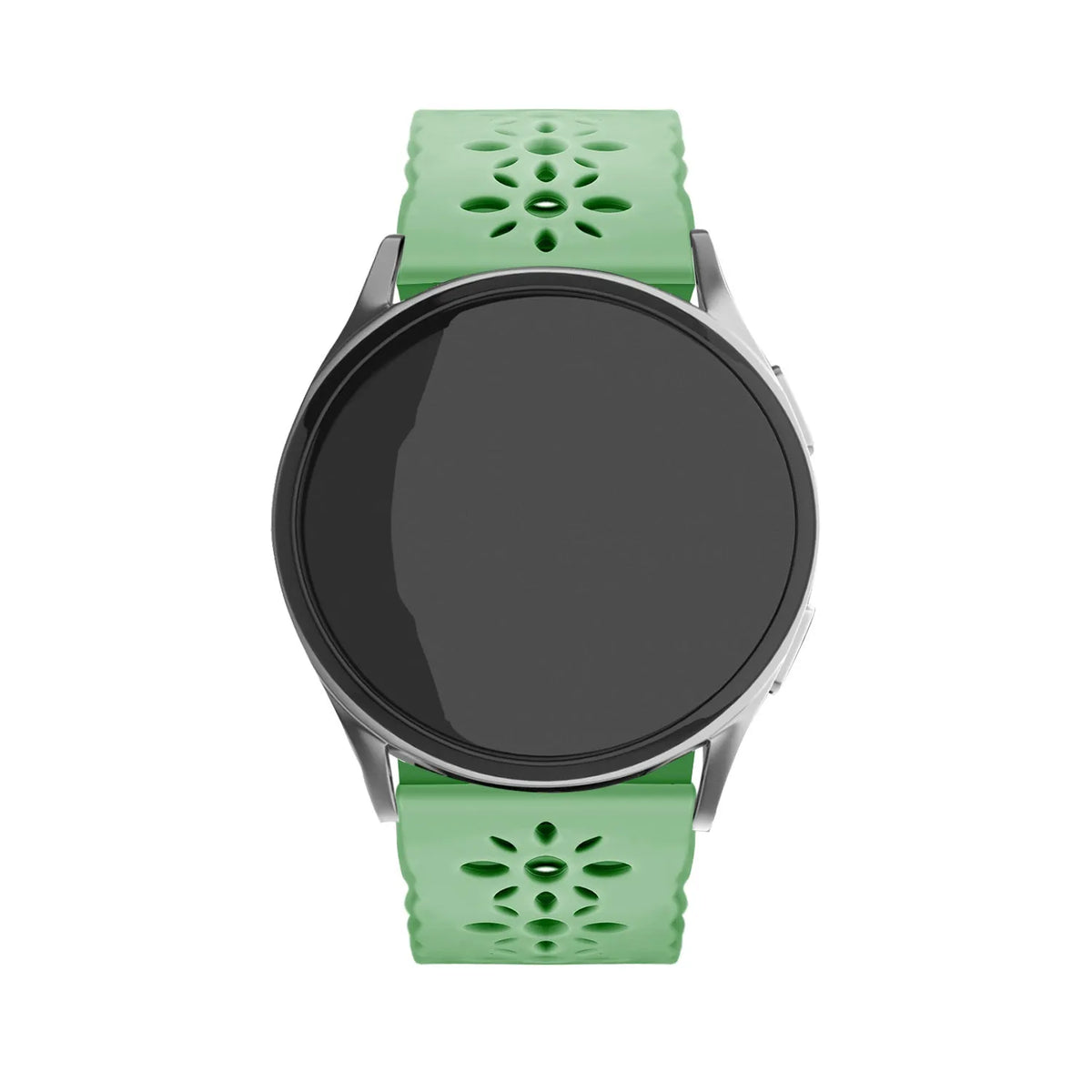 Patterned Silicone Strap, green, on a watch, direct front view