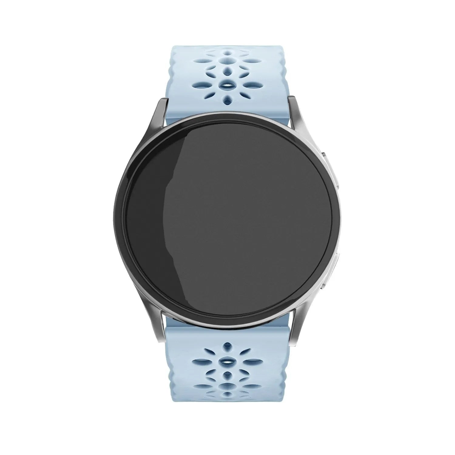 Patterned Silicone Strap, mist blue, on a watch, direct front view