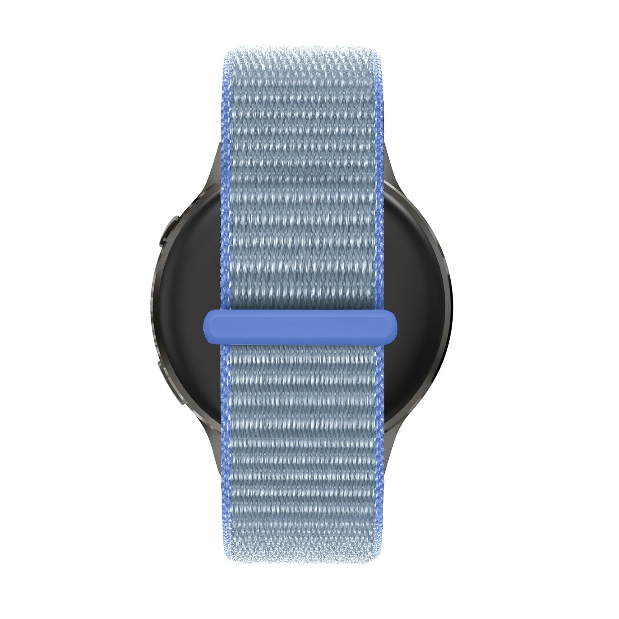 Nylon Loop Strap, light blue, on a watch, direct front view