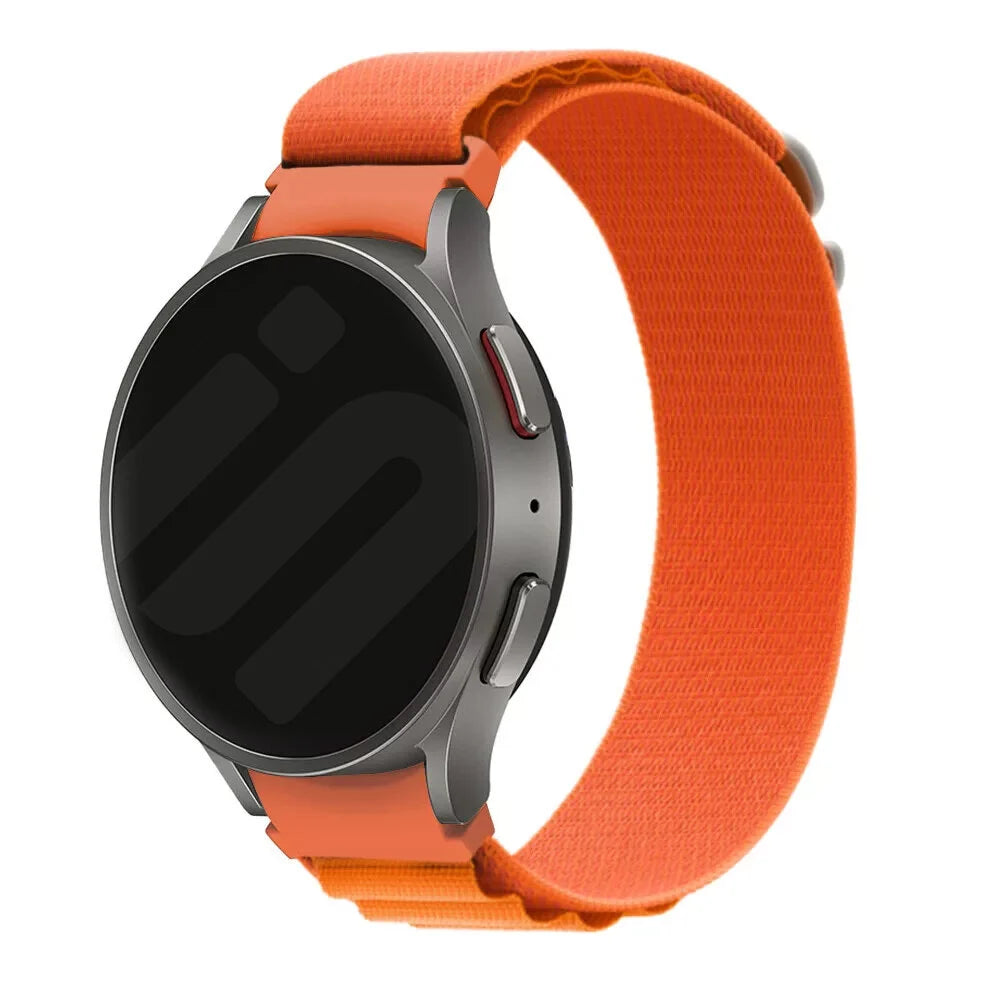 Alpine Nylon Strap, orange, on a watch, direct front view