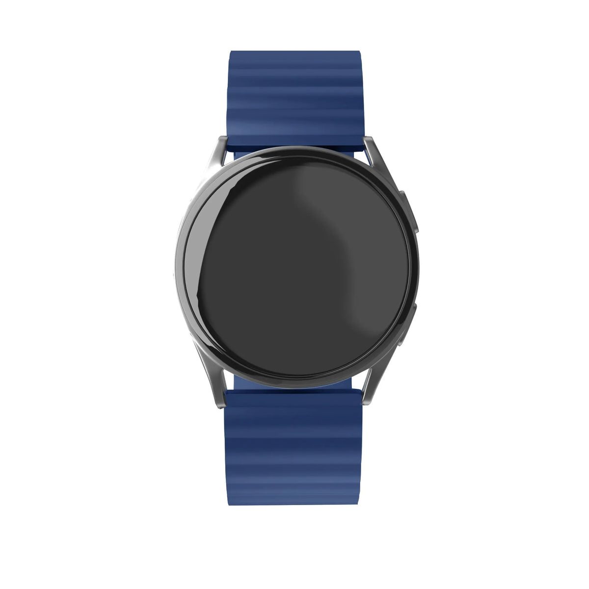 Magnetic Silicone Strap, blue, on a watch, direct front view