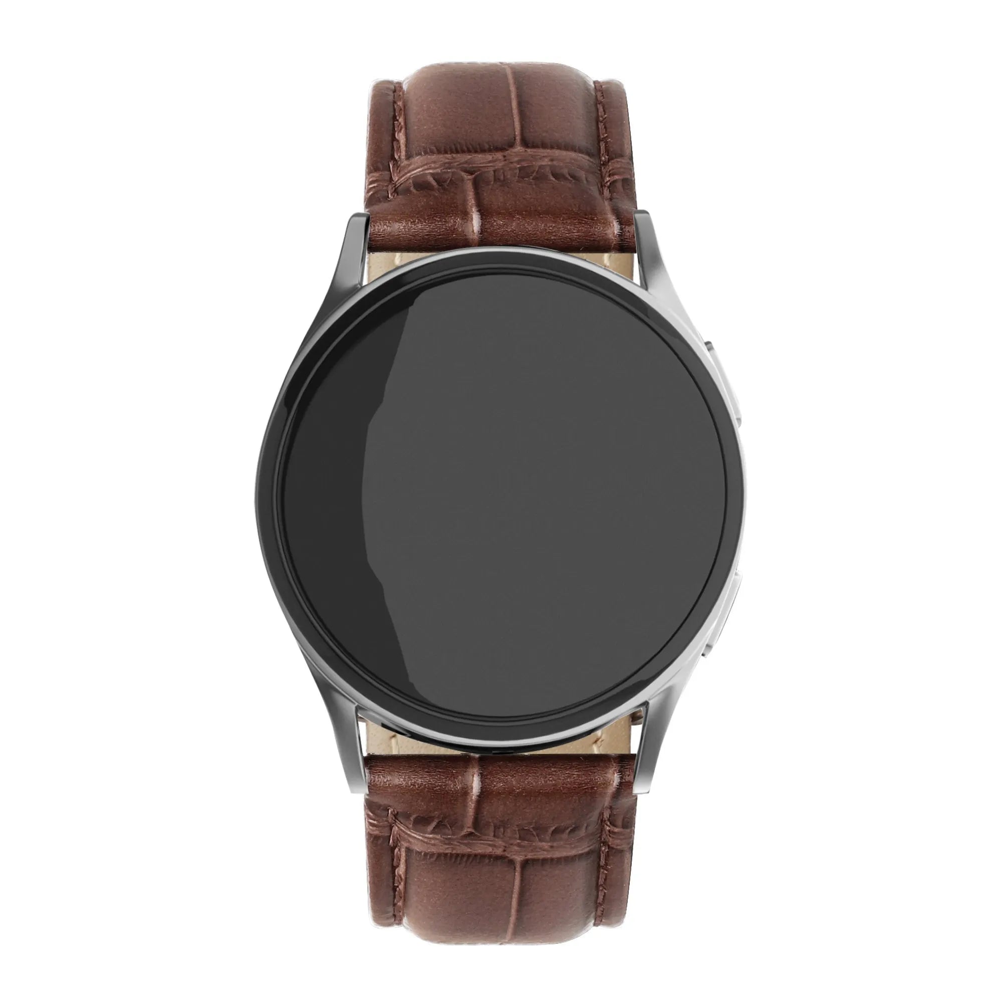 Leather Strap Crocodile Grain, brown, on a watch, direct front view