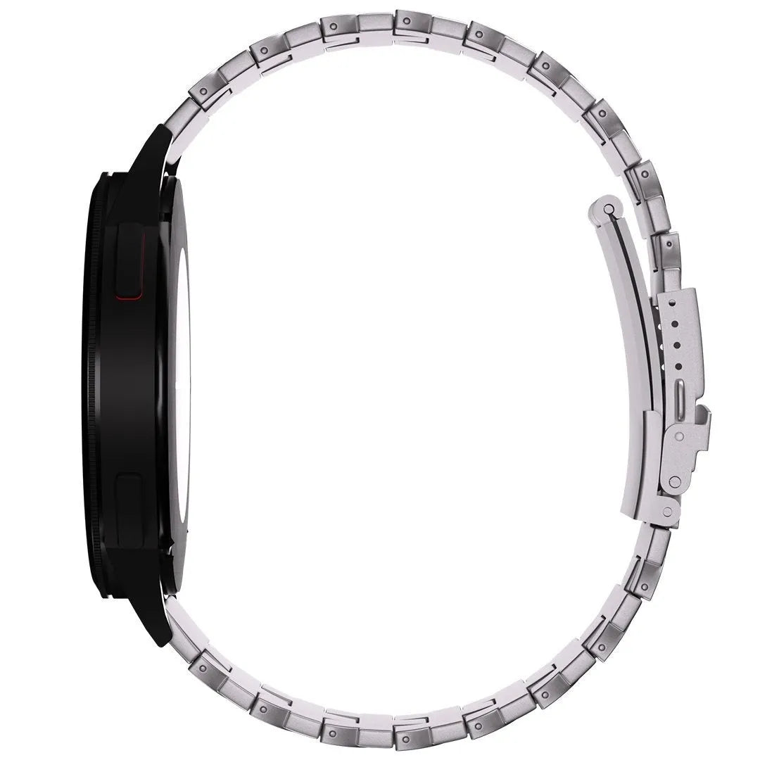 Butterfly Titanium Strap, silver, on a watch, direct front view