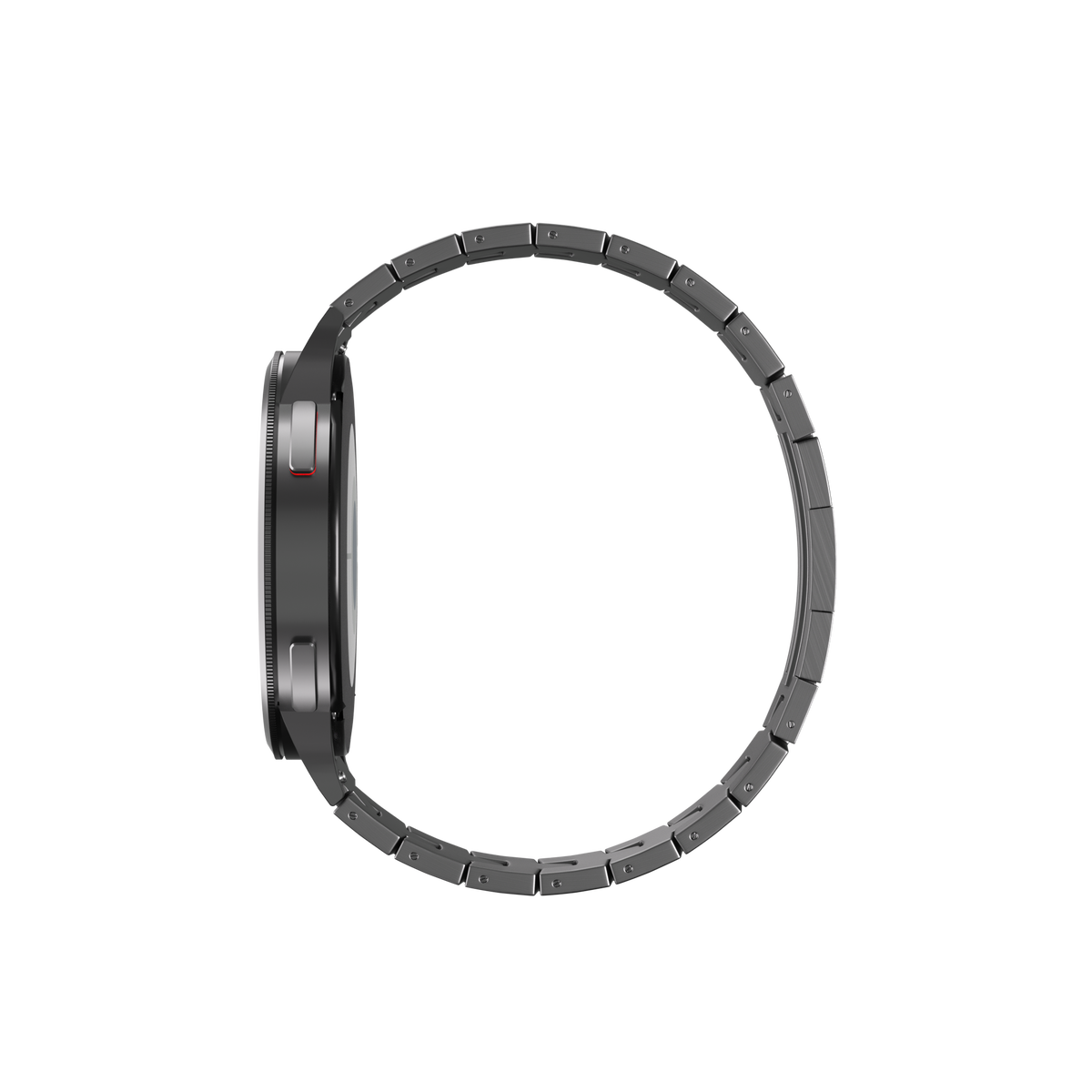 Titanium Grain Strap (Flat Clasp), graphite, on a watch, direct front view