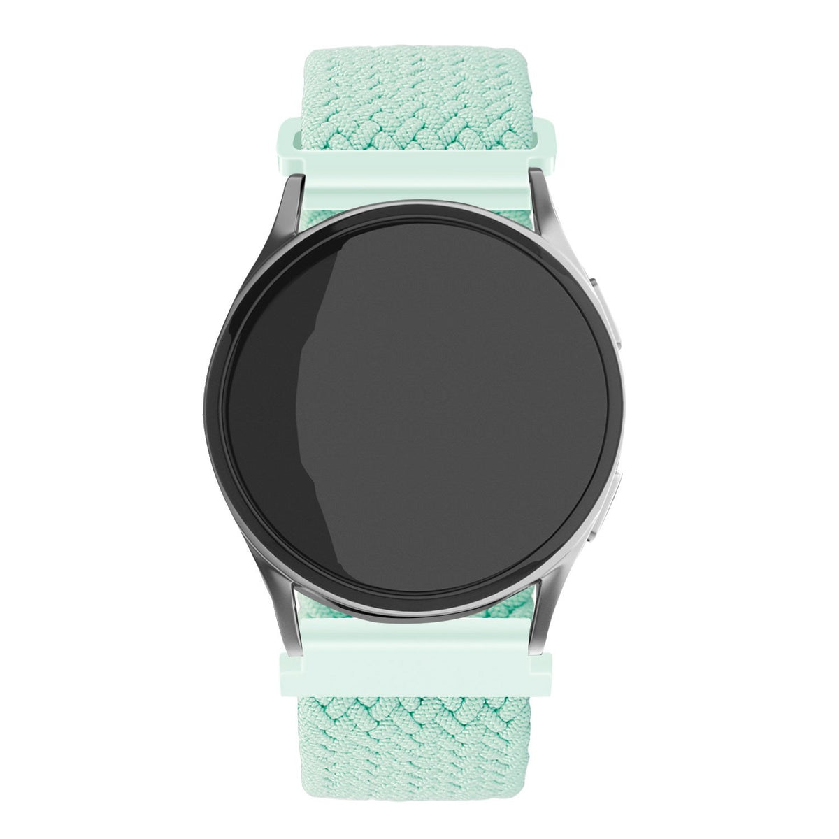 Nylon Adjustable Braided Strap, turquoise, on a watch, direct front view