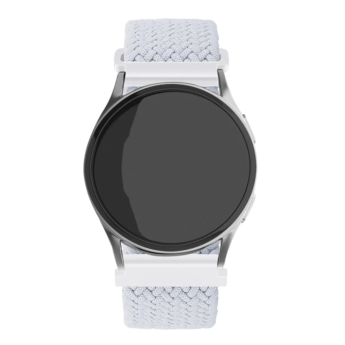 Nylon Adjustable Braided Strap, white, on a watch, direct front view