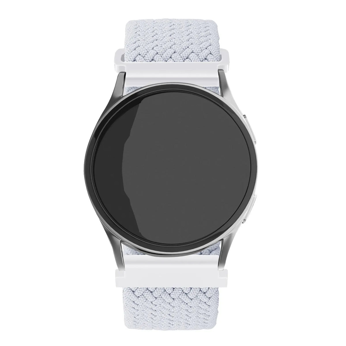 Nylon Adjustable Braided Strap, white, on a watch, direct front view
