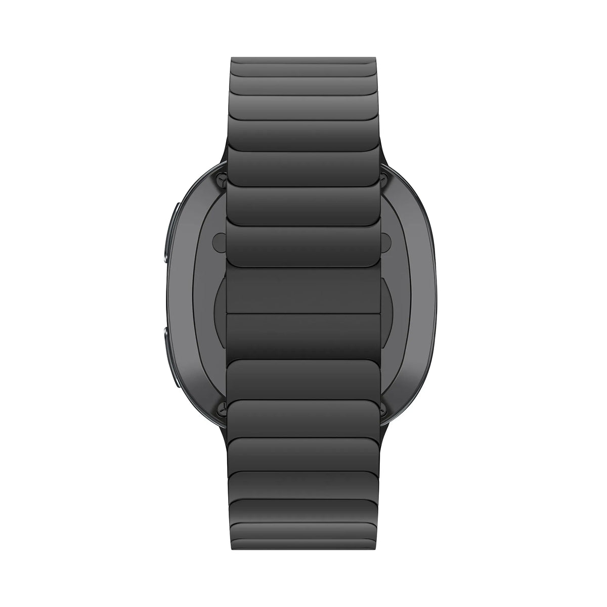 Steel Strap 'One Bead', black, on a watch, direct rear view