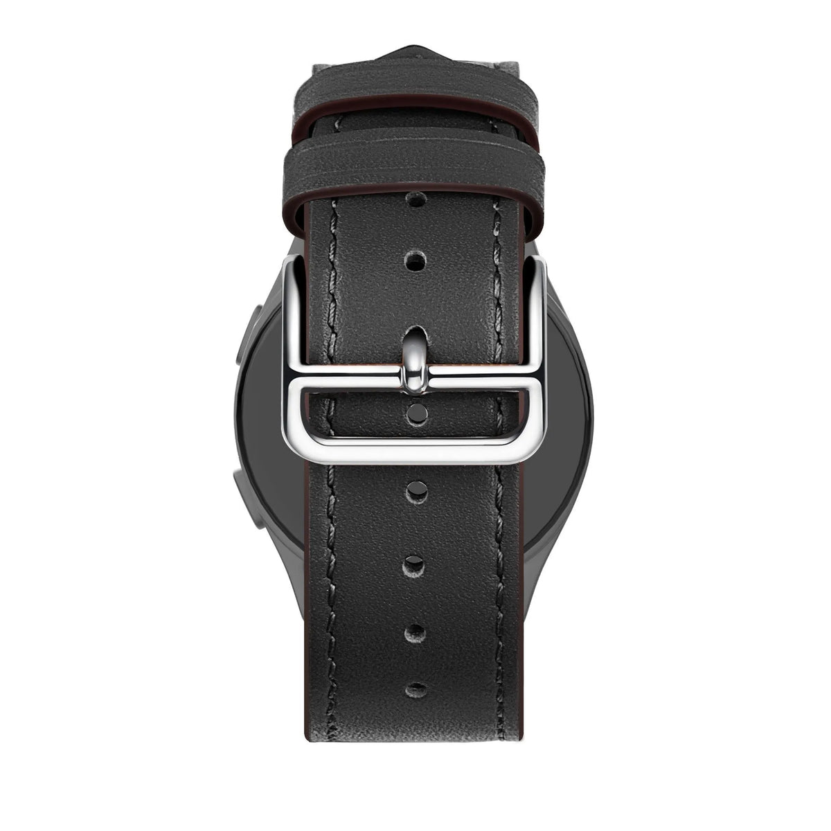 Leather Strap 'Deluxe', black, on a watch, direct rear view