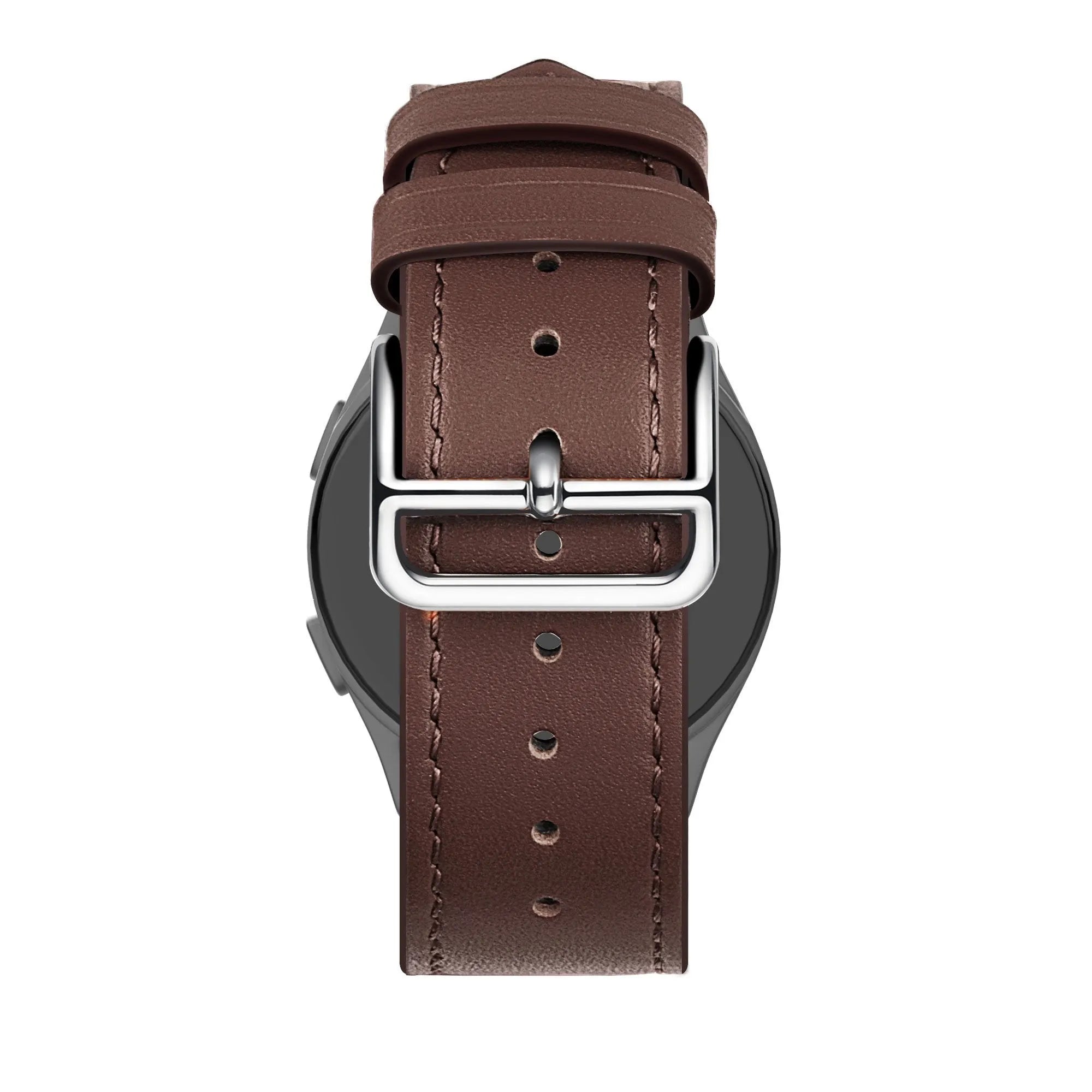 Leather Strap 'Deluxe', brown, on a watch, direct rear view