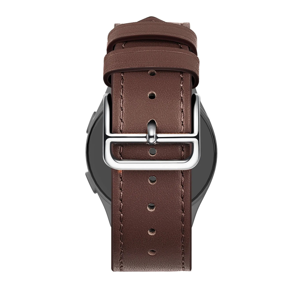 Leather Strap 'Deluxe', brown, on a watch, direct rear view