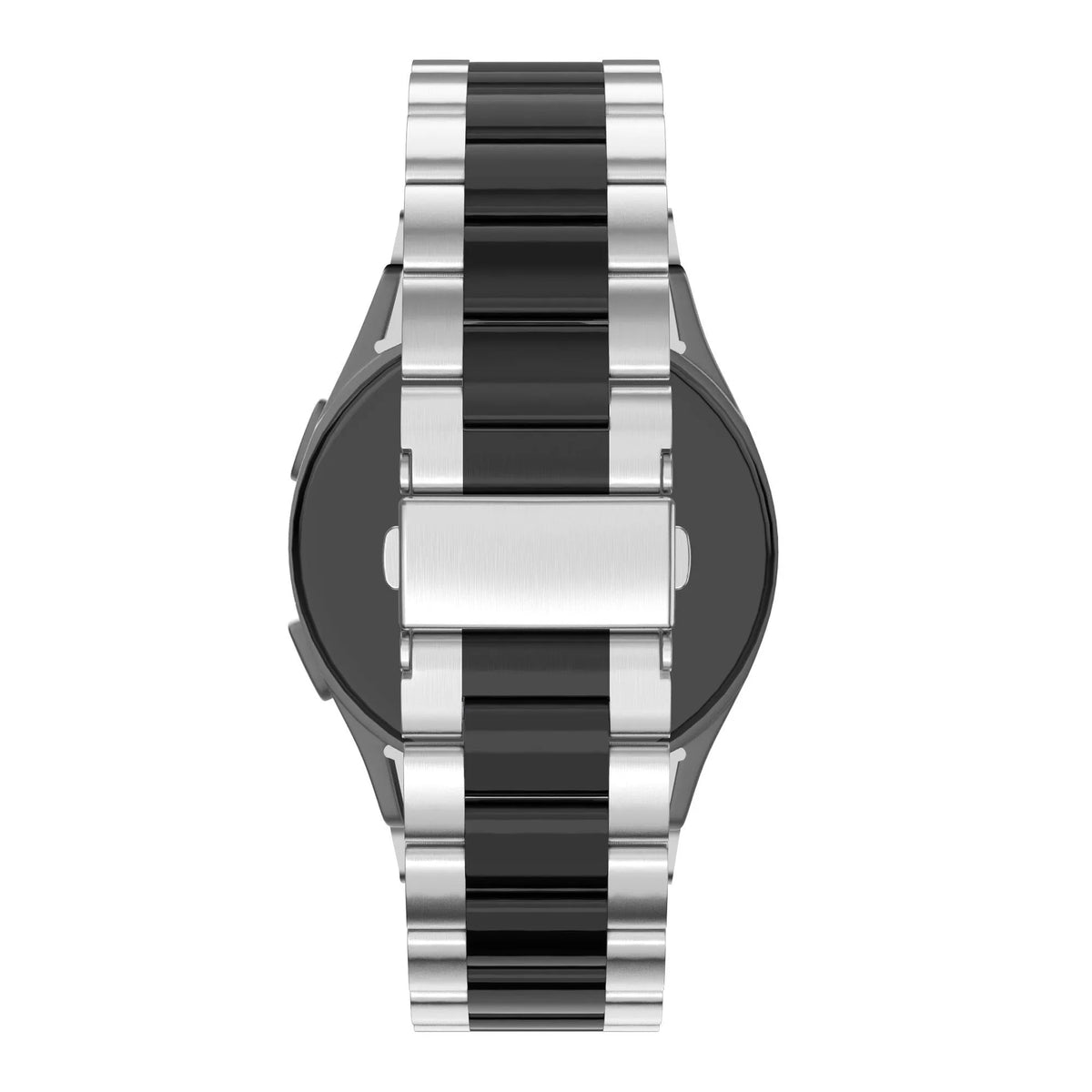 Steel Strap 'Classic', silver/black, on a watch, direct rear view
